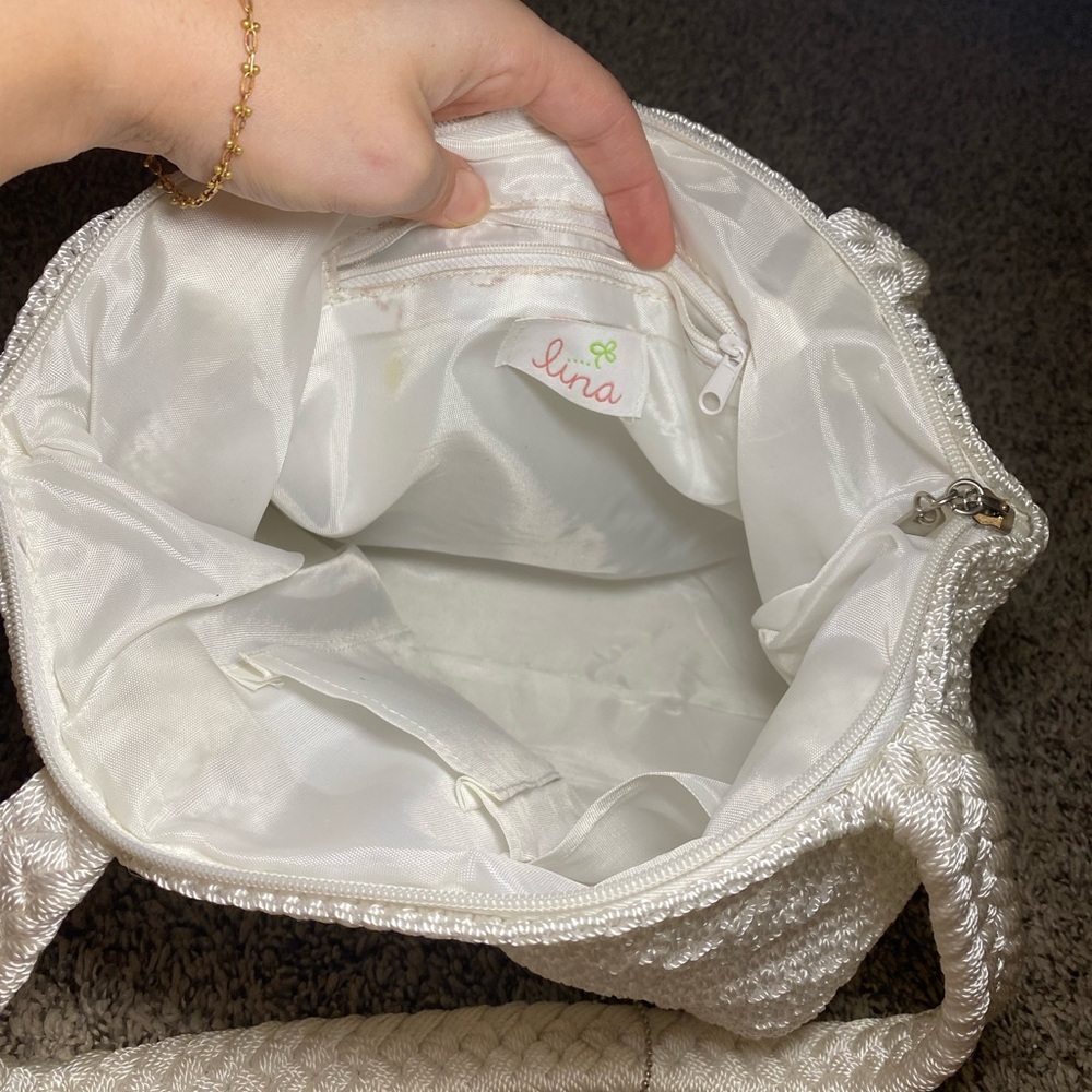Vintage Y2K White Lina Woven Crochet Hobo Shoulder Bag - Picture 5 of 7